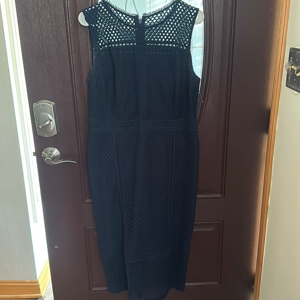 navy blue New York and Company dress beautiful pattern slightly worn size14